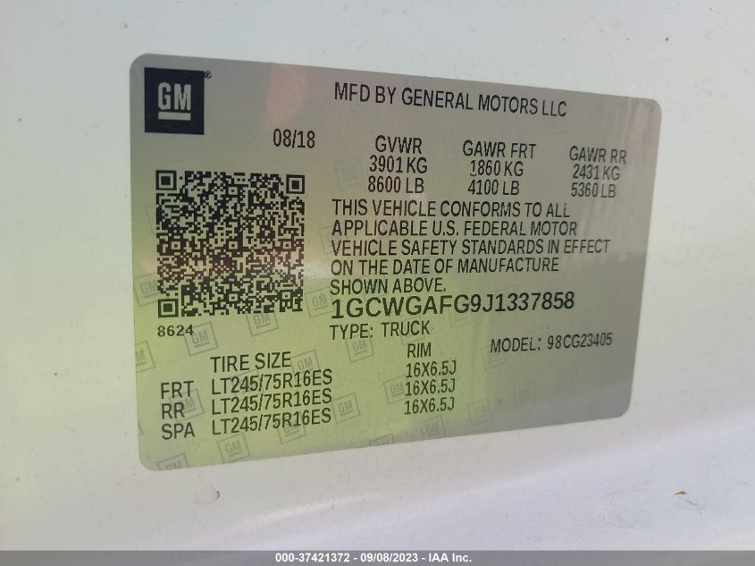 2018 CHEVROLET EXPRESS 2500 WORK VAN 1GCWGAFG9J1337858