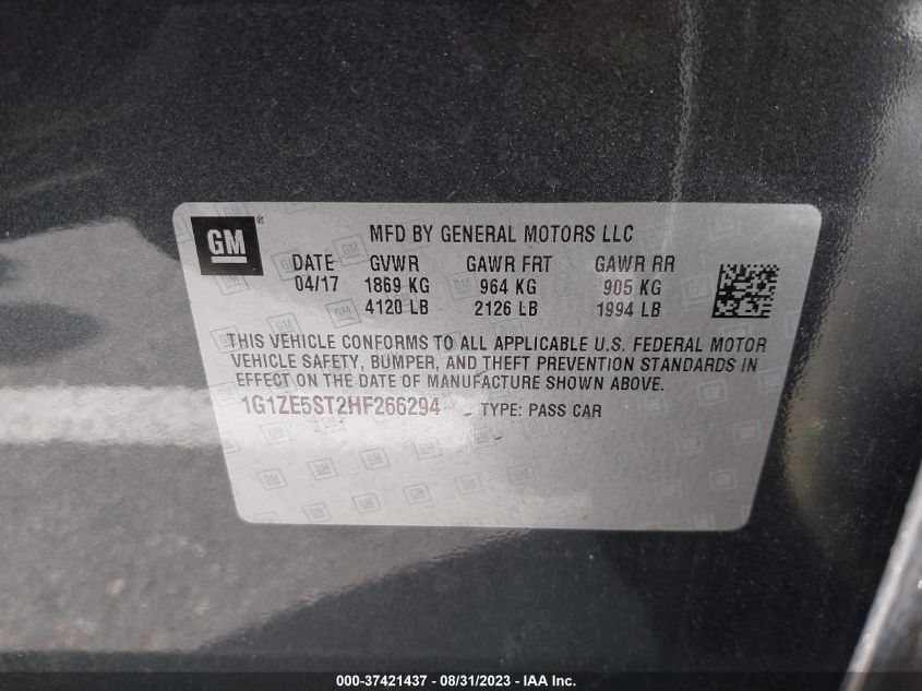 2017 CHEVROLET MALIBU LT - 1G1ZE5ST2HF266294