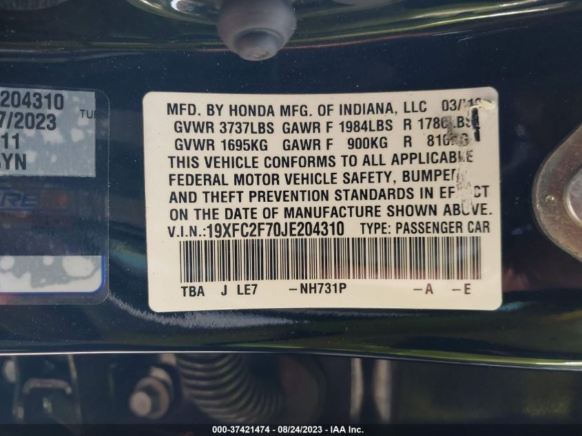 2018 HONDA CIVIC SEDAN EX - 19XFC2F70JE204310