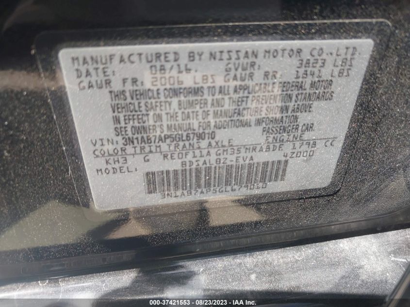 2016 NISSAN SENTRA S - 3N1AB7AP5GL679010