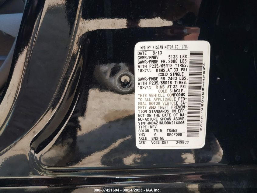 2013 NISSAN MURANO SL - JN8AZ1MU0DW214006