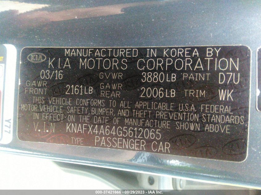 2016 KIA FORTE LX - KNAFX4A64G5612065