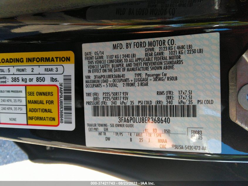 2014 FORD FUSION SE HYBRID - 3FA6P0LU8ER368640
