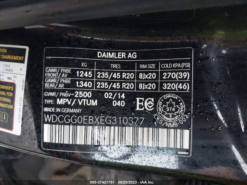 2014 MERCEDES-BENZ GLK 250 BLUETEC WDCGG0EBXEG310377