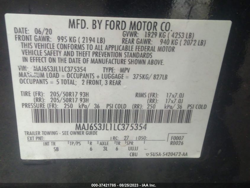 2020 FORD ECOSPORT SES - MAJ6S3JL1LC375354