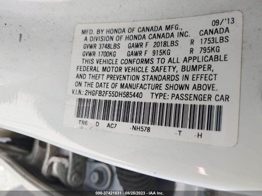 2013 HONDA CIVIC SDN LX - 2HGFB2F55DH585440