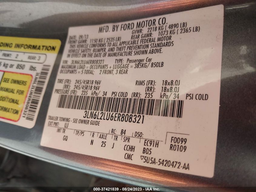 2014 LINCOLN MKZ HYBRID - 3LN6L2LU6ER808321