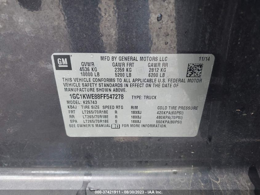 2015 CHEVROLET SILVERADO 2500HD LTZ - 1GC1KWE88FF547278