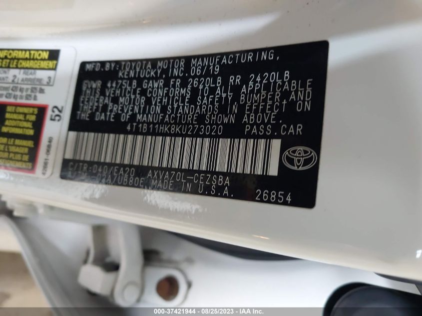 2019 TOYOTA CAMRY LE/SE/XLE/L - 4T1B11HK8KU273020