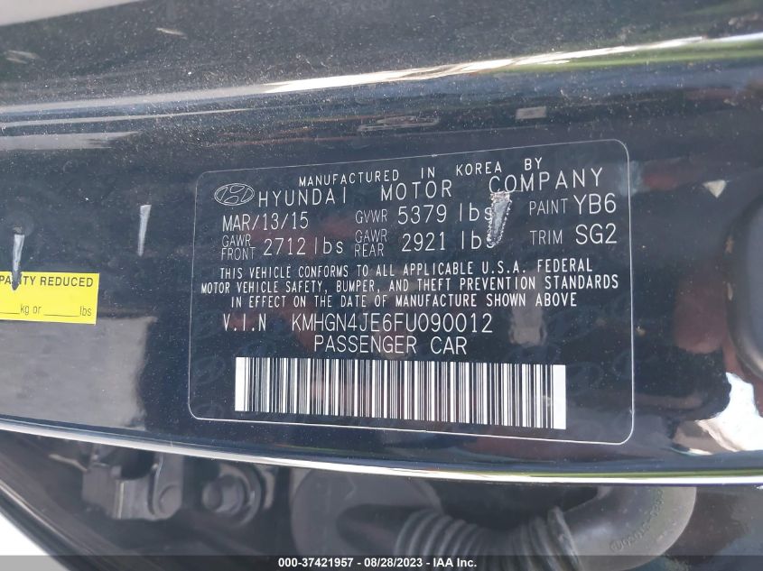 2015 HYUNDAI GENESIS 3.8L - KMHGN4JE6FU090012