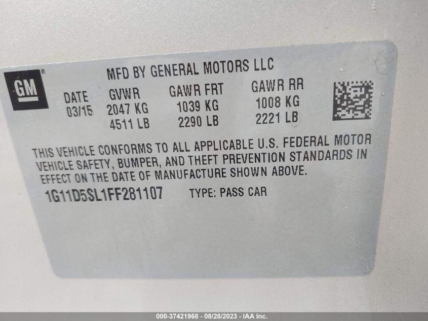 2015 CHEVROLET MALIBU LT - 1G11D5SL1FF281107
