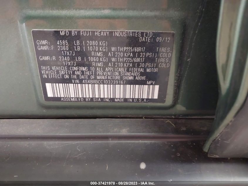 2013 SUBARU OUTBACK 2.5I PREMIUM - 4S4BRBCC1D3239167