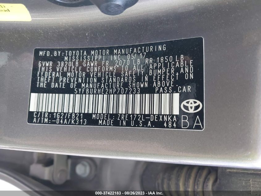 2017 TOYOTA COROLLA L/LE/XLE/SE - 5YFBURHE2HP707233