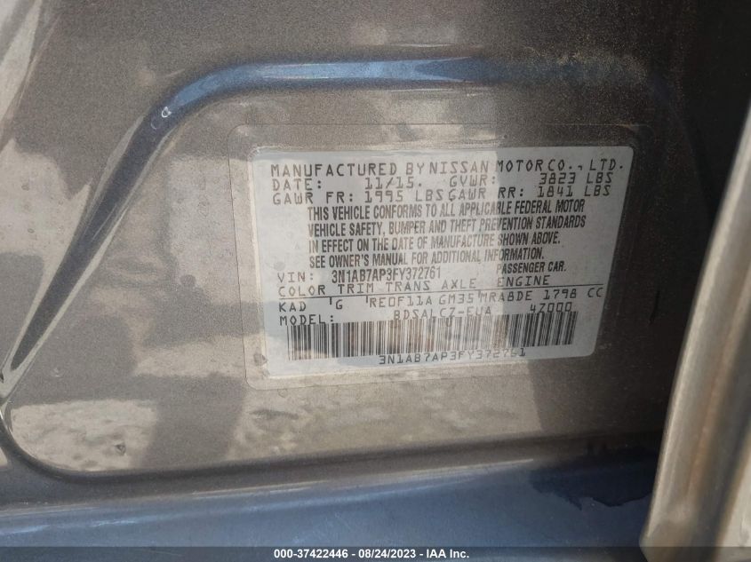 2015 NISSAN SENTRA S - 3N1AB7AP3FY372761