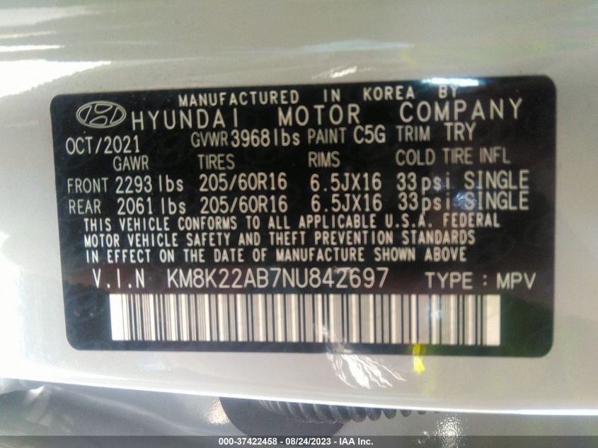 2022 HYUNDAI KONA SE - KM8K22AB7NU842697