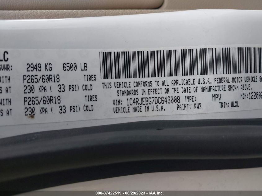 2013 JEEP GRAND CHEROKEE LIMITED - 1C4RJEBG7DC643008