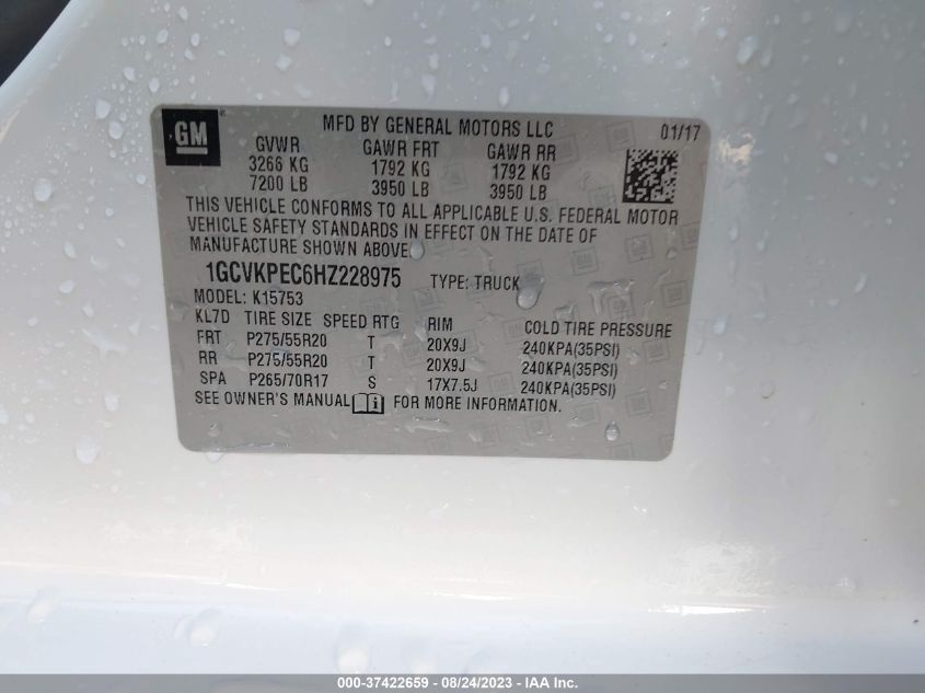 2017 CHEVROLET SILVERADO 1500 CUSTOM - 1GCVKPEC6HZ228975