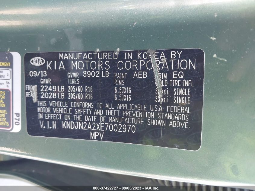 2014 KIA SOUL BASE - KNDJN2A2XE7002970