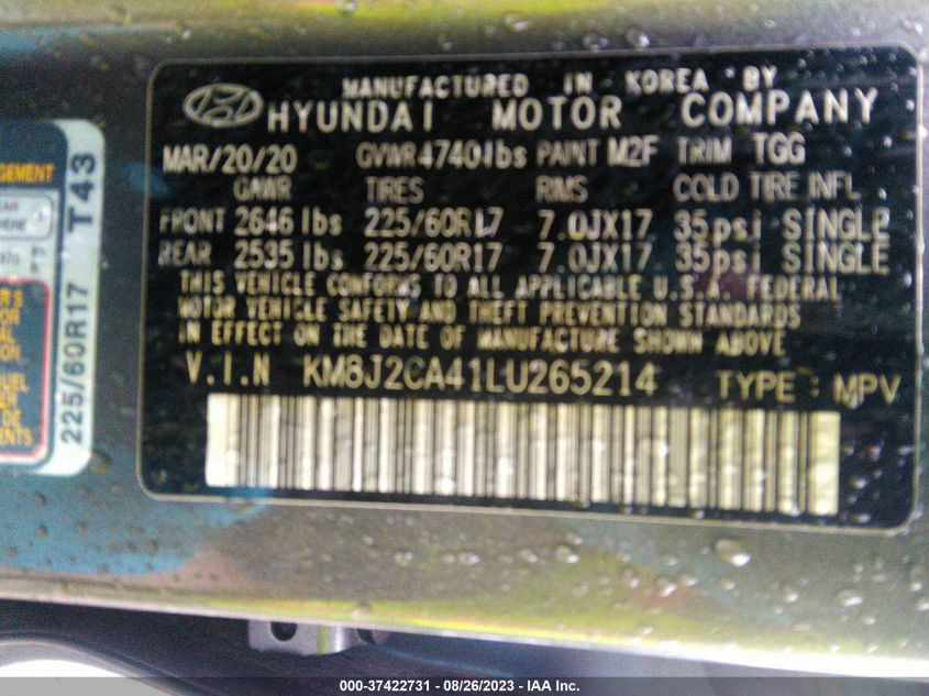 2020 HYUNDAI TUCSON SE - KM8J2CA41LU265214