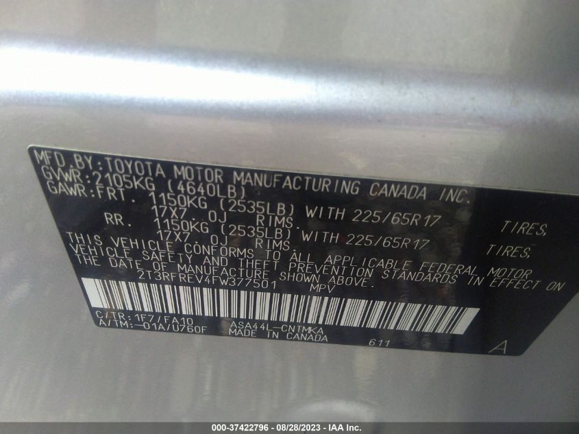 2015 TOYOTA RAV4 XLE - 2T3RFREV4FW377501