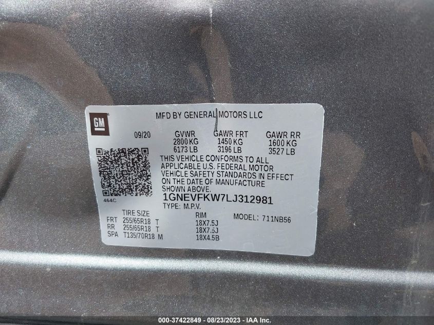2020 CHEVROLET TRAVERSE LS - 1GNEVFKW7LJ312981