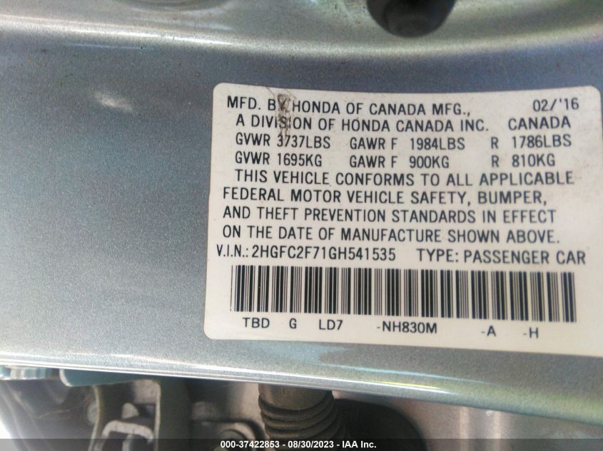 2016 HONDA CIVIC SEDAN EX - 2HGFC2F71GH541535