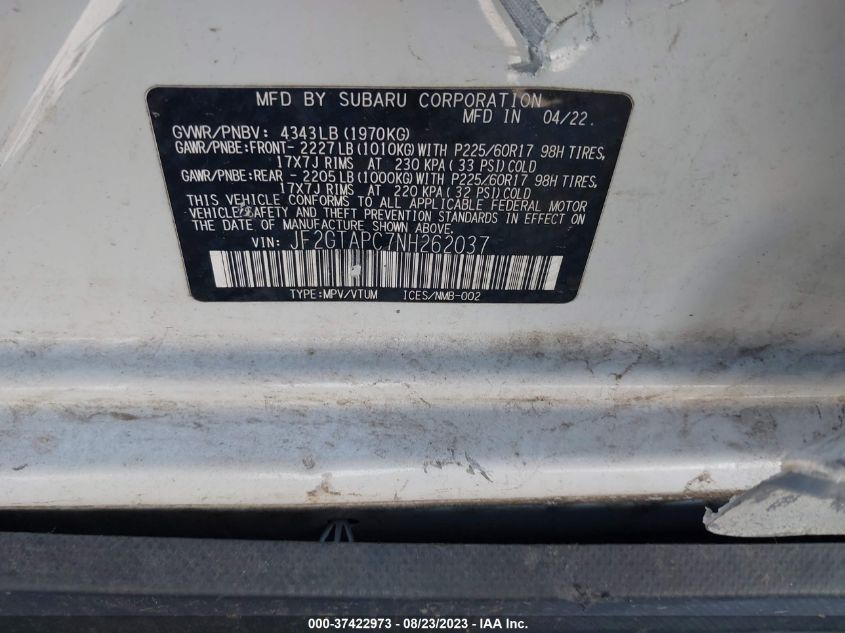 2022 SUBARU CROSSTREK PREMIUM - JF2GTAPC7NH262037
