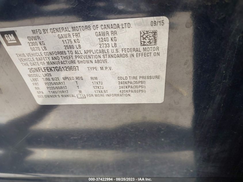 2016 CHEVROLET EQUINOX LT - 2GNFLFEK7G6129697