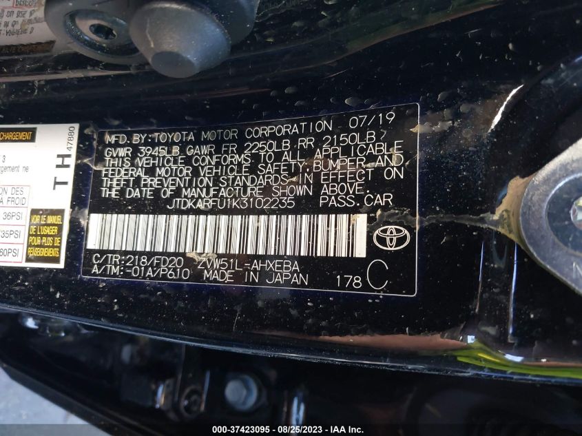 2019 TOYOTA PRIUS L ECO/LE/XLE/LIMITED - JTDKARFU1K3102235