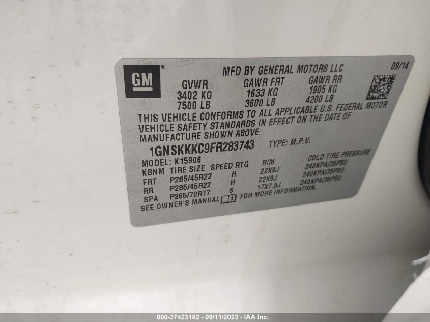 2015 CHEVROLET SUBURBAN LTZ - 1GNSKKKC9FR283743