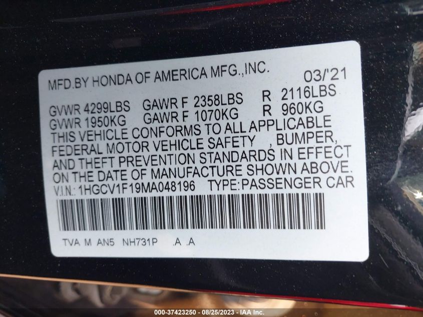 2021 HONDA ACCORD SEDAN LX - 1HGCV1F19MA048196