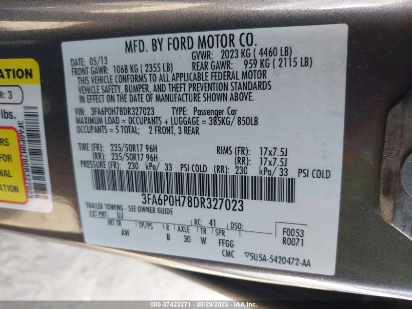 2013 FORD FUSION SE - 3FA6P0H78DR327023