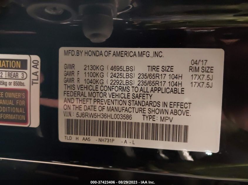 2017 HONDA CR-V LX - 5J6RW5H36HL003586