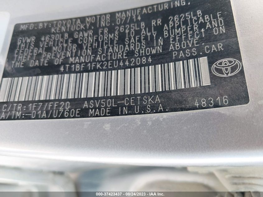2014 TOYOTA CAMRY L/LE/XLE/SE/SE SPORT - 4T1BF1FK2EU442084