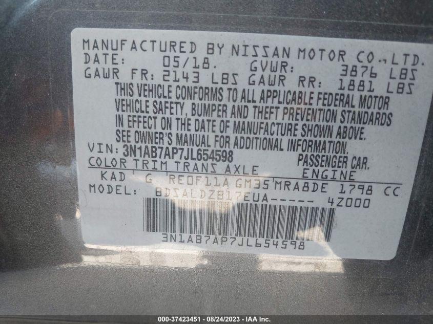 2018 NISSAN SENTRA SV - 3N1AB7AP7JL654598