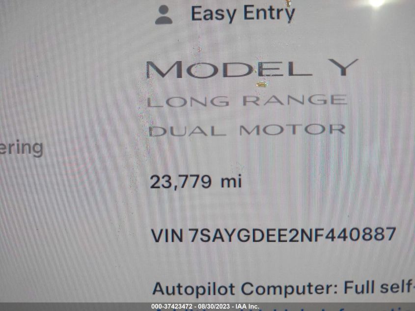 2022 TESLA MODEL Y LONG RANGE - 7SAYGDEE2NF440887