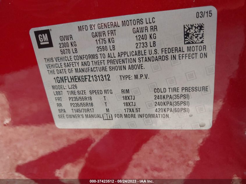 2015 CHEVROLET EQUINOX LTZ - 1GNFLHEK6FZ131312