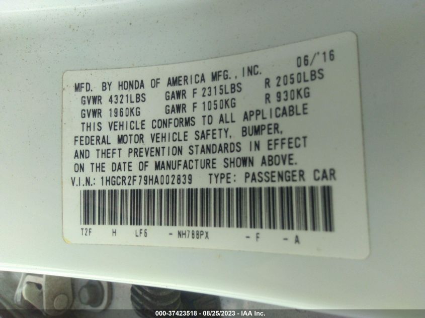 2017 HONDA ACCORD EX - 1HGCR2F79HA002839