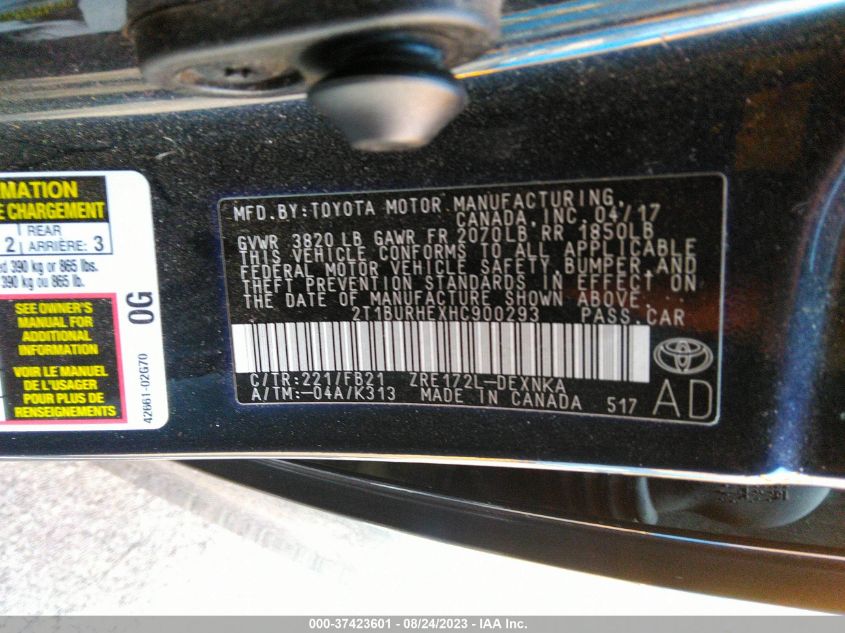 2017 TOYOTA COROLLA L/LE/XLE/SE - 2T1BURHEXHC900293