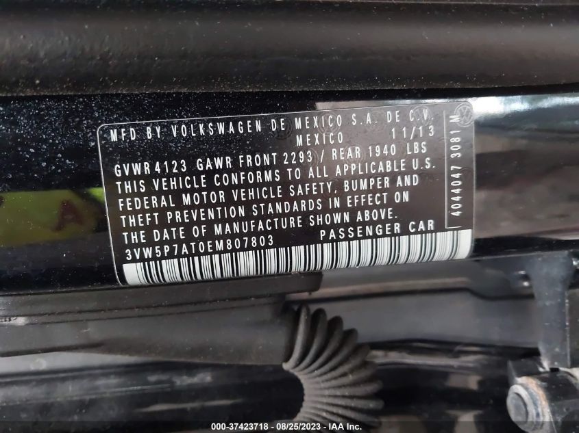 2014 VOLKSWAGEN BEETLE CONVERTIBLE 2.5L 3VW5P7AT0EM807803