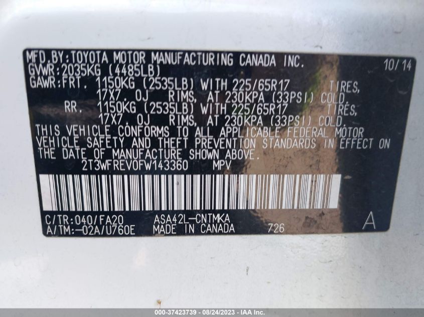2015 TOYOTA RAV4 XLE - 2T3WFREV0FW143360