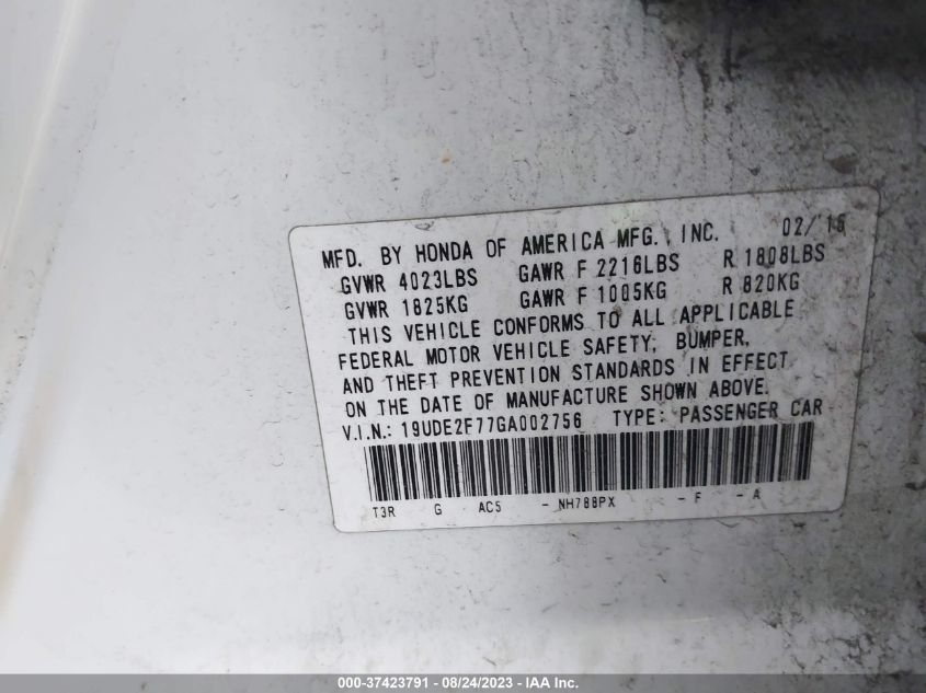 2016 ACURA ILX W - 19UDE2F77GA002756