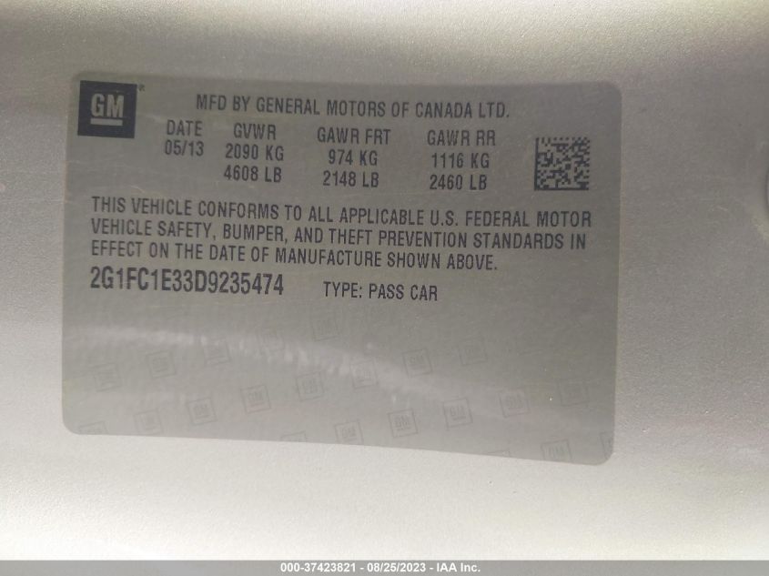 2013 CHEVROLET CAMARO LT - 2G1FC1E33D9235474
