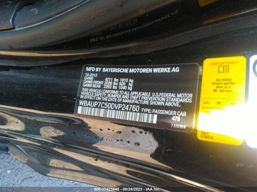 2013 BMW 1 SERIES 128I WBAUP7C50DVP24760