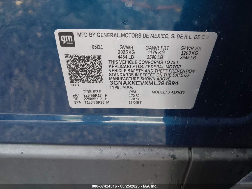 2021 CHEVROLET EQUINOX LT - 3GNAXKEVXML394994
