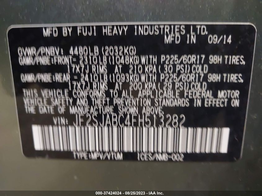 2015 SUBARU FORESTER 2.5I - JF2SJABC4FH513282
