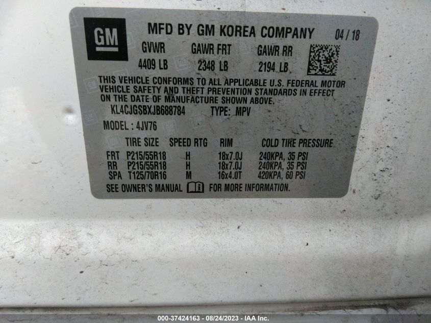 2018 BUICK ENCORE ESSENCE - KL4CJGSBXJB688784