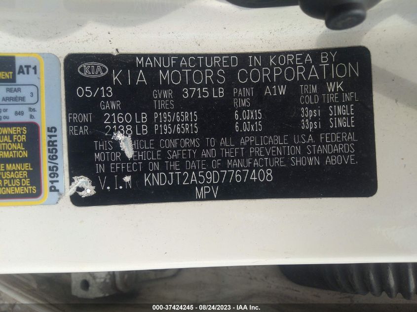 2013 KIA SOUL BASE - KNDJT2A59D7767408