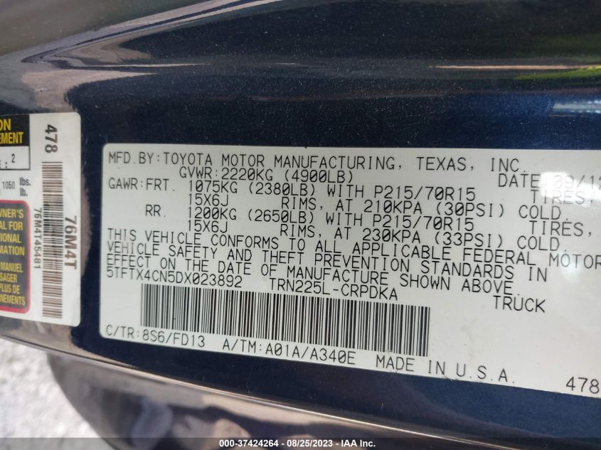 2013 TOYOTA TACOMA - 5TFTX4CN5DX023892