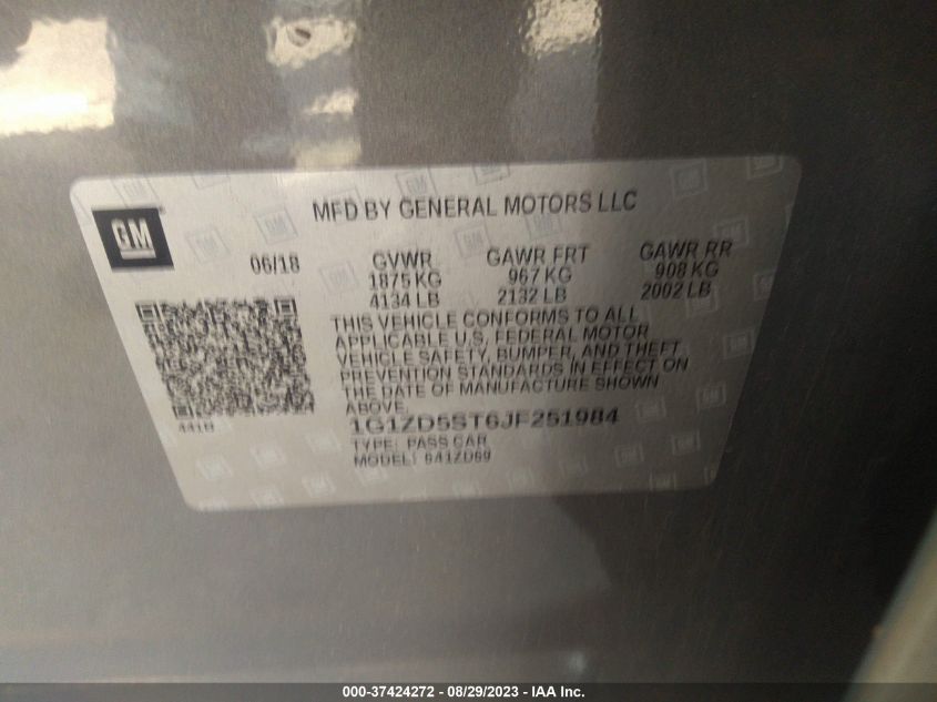 2018 CHEVROLET MALIBU LT - 1G1ZD5ST6JF251984